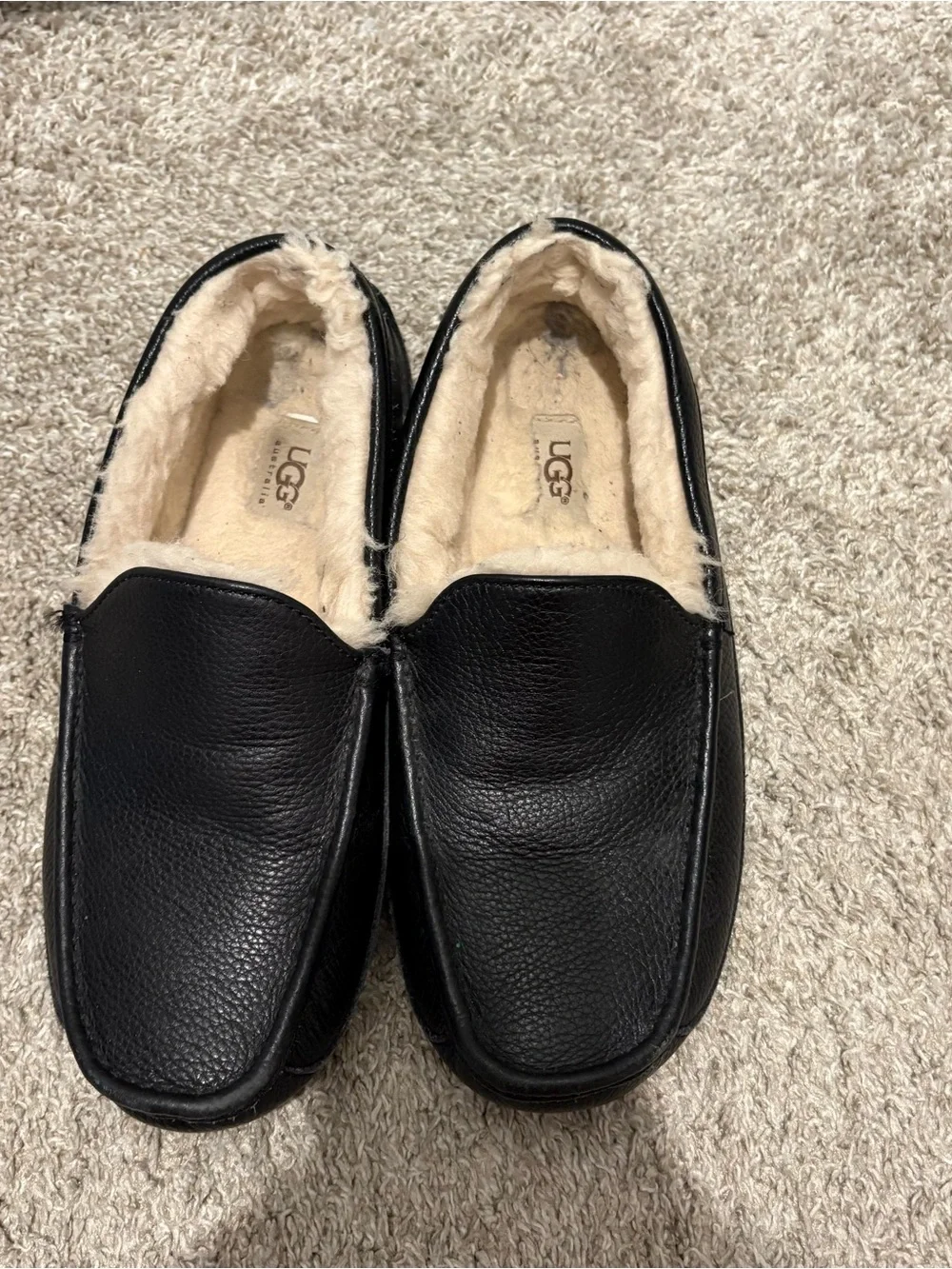 Men's Black Leather Slip-On Shearling Lined Slippers